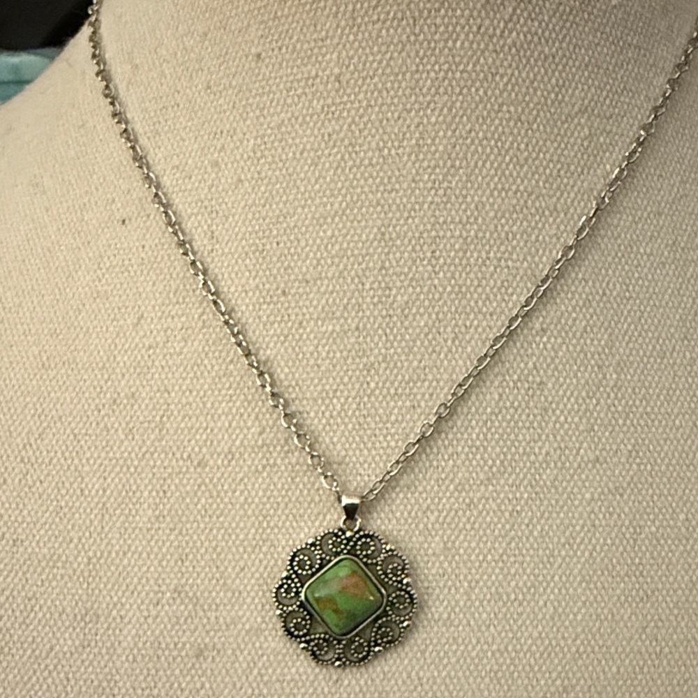 New on Card Silver Tone Necklace with Pendant.
